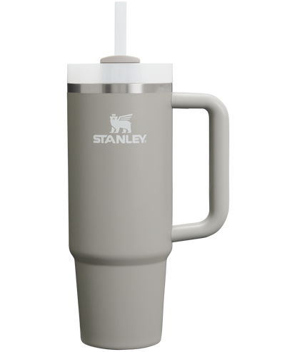 Splash-Resistant FlowState The Quencher H2.0 Flowstate Tumbler | Stanley Create D331C - Double-Wall Vacuum Insulated Travel Tumbler with Straw - Ash