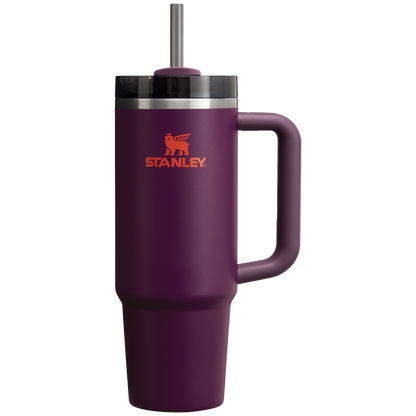 Splash-Resistant FlowState The Quencher H2.0 Flowstate Tumbler | Stanley Create D331C - Double-Wall Vacuum Insulated Travel Tumbler with Straw - Plum