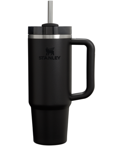 Splash-Resistant FlowState The Quencher H2.0 Flowstate Tumbler | Stanley Create D331C - Double-Wall Vacuum Insulated Travel Tumbler with Straw - Black 2.0