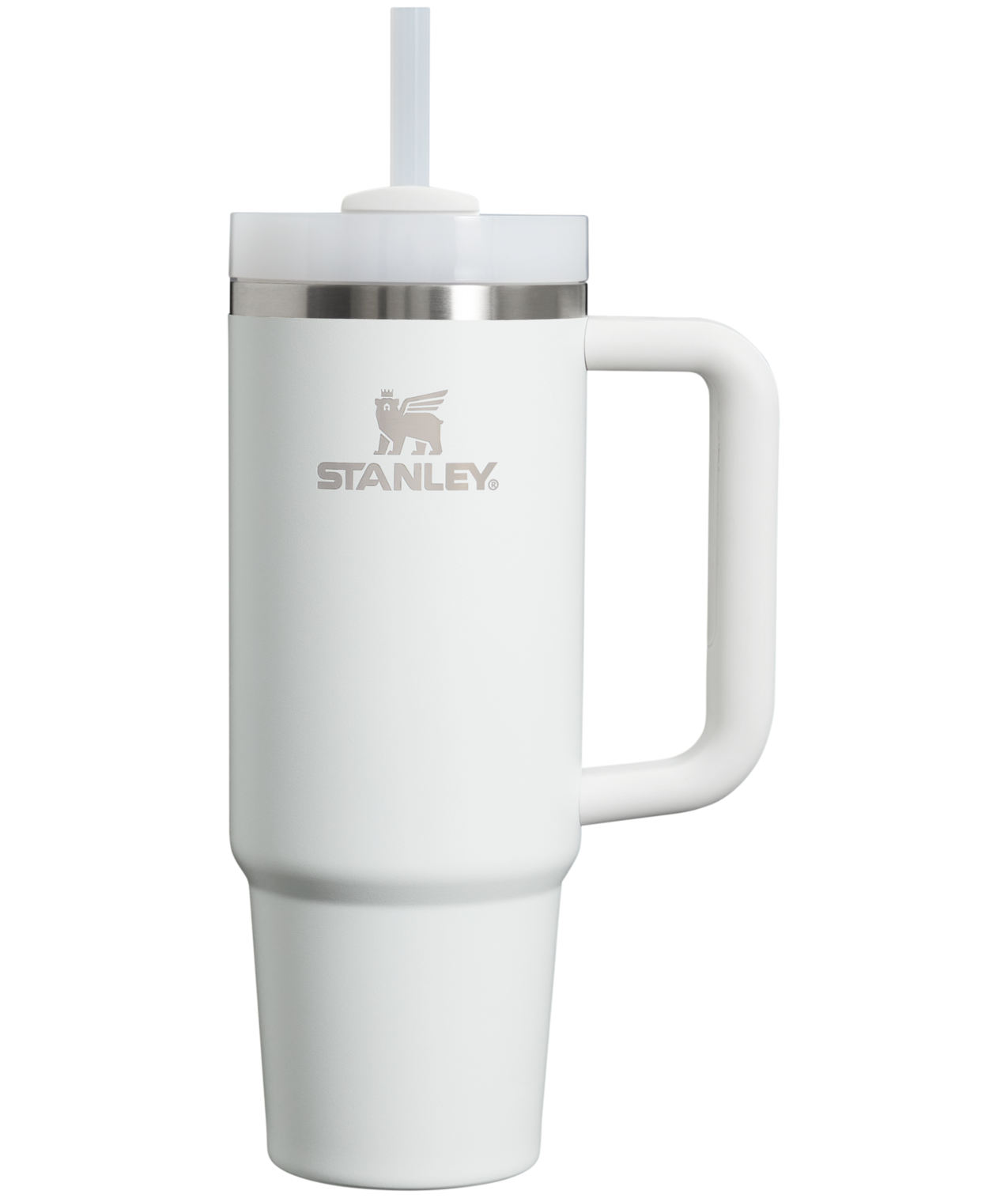 Splash-Resistant FlowState The Quencher H2.0 Flowstate Tumbler | Stanley Create D331C - Double-Wall Vacuum Insulated Travel Tumbler with Straw - Frost