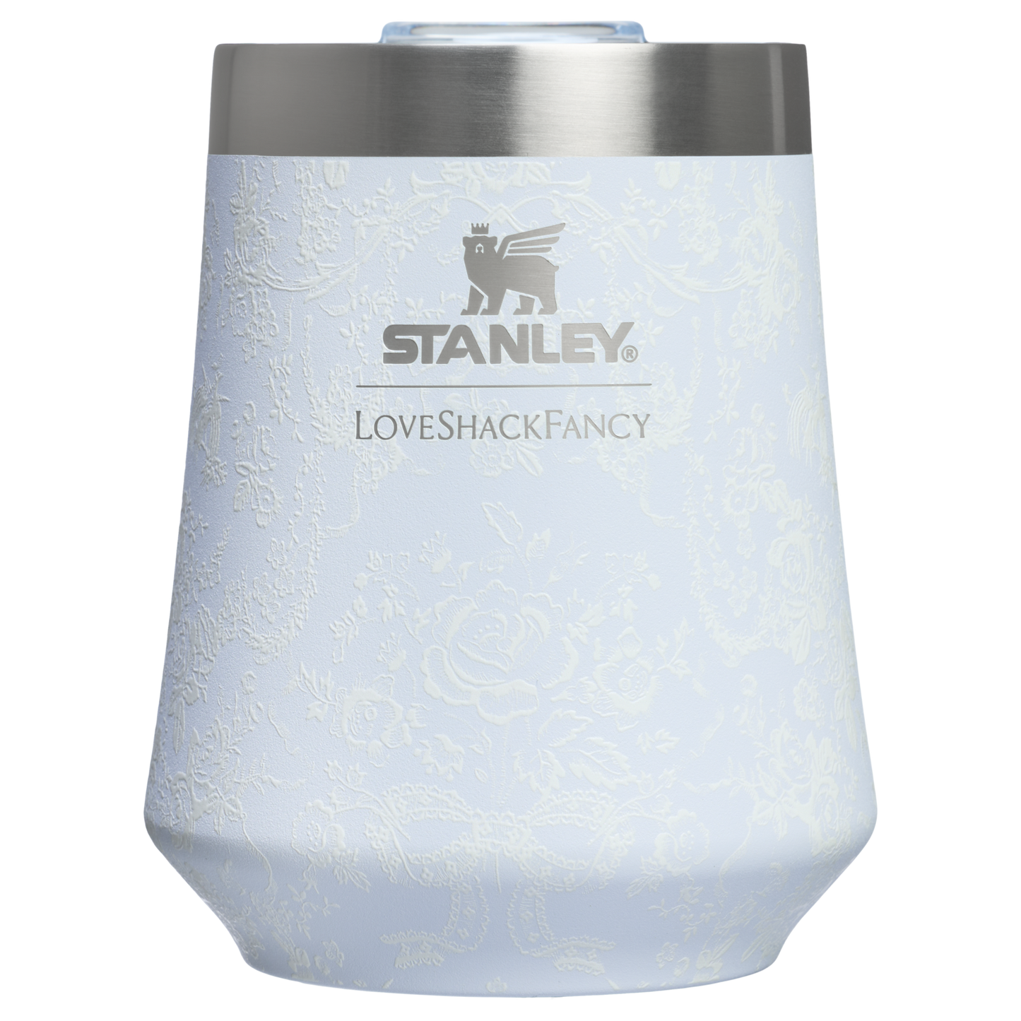 Premium Matte Stanley 1913 x LoveShackFancy Holiday Reserve Wine Tumbler D367F - Premium Insulated Egg-Shaped Wine Glass for Outdoors - Baby Bow Pink Peppermint