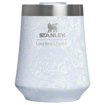Premium Matte Stanley 1913 x LoveShackFancy Holiday Reserve Wine Tumbler D367F - Premium Insulated Egg-Shaped Wine Glass for Outdoors - Toscana Toile Alpine Blue