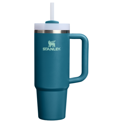 Splash-Resistant FlowState The Quencher H2.0 Flowstate Tumbler | Stanley Create D331C - Double-Wall Vacuum Insulated Travel Tumbler with Straw - Coastal Teal
