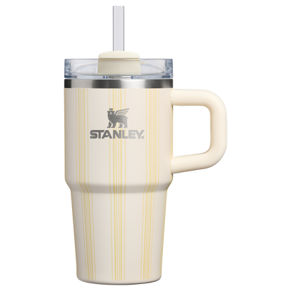 Splash-Resistant FlowState The Quencher H2.0 Flowstate Tumbler D344H - Double-Wall Vacuum Insulated Travel Tumbler with Straw - Cream Picnic Stripe