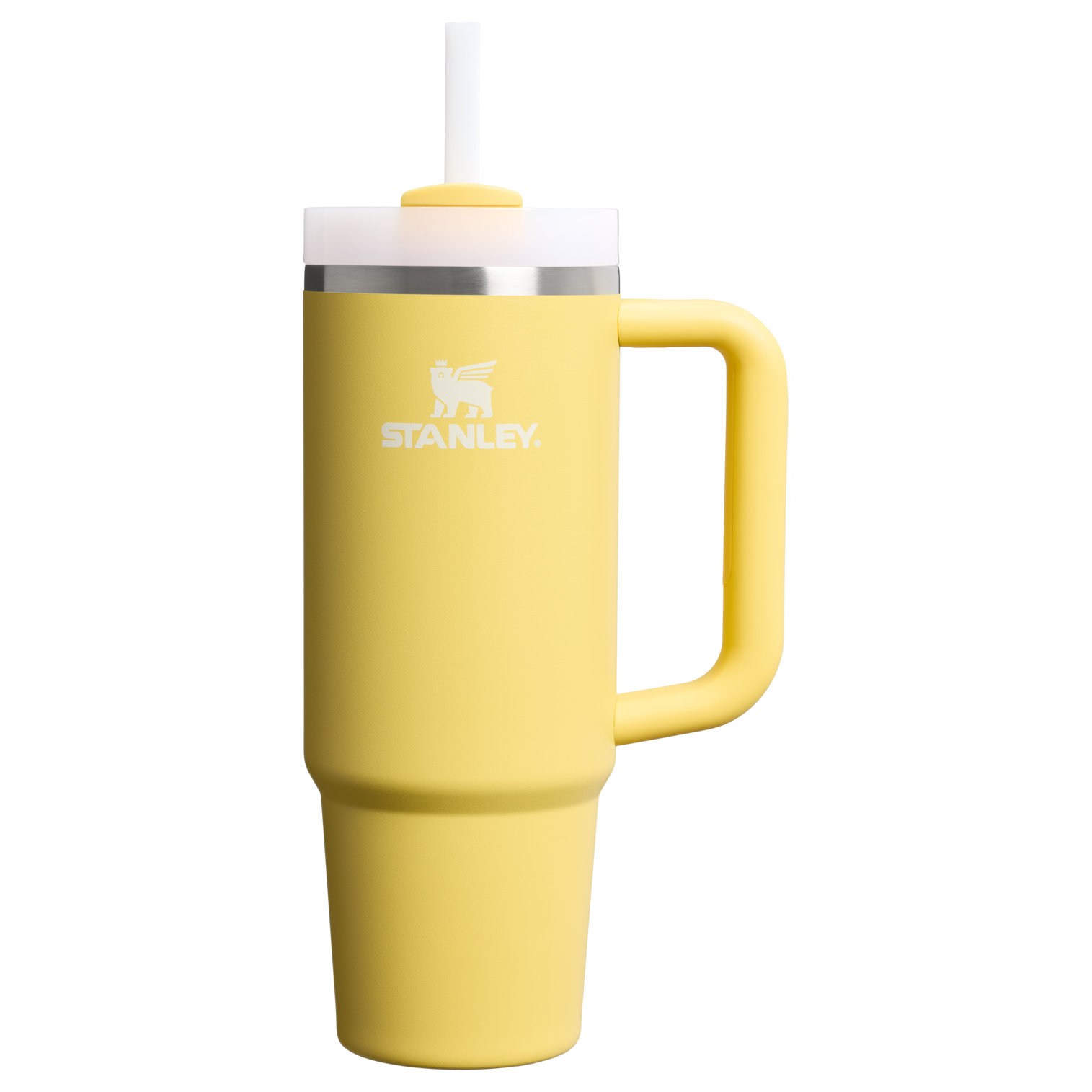 Splash-Resistant FlowState The Quencher H2.0 Flowstate Tumbler | Stanley Create D331C - Double-Wall Vacuum Insulated Travel Tumbler with Straw - Daffodil