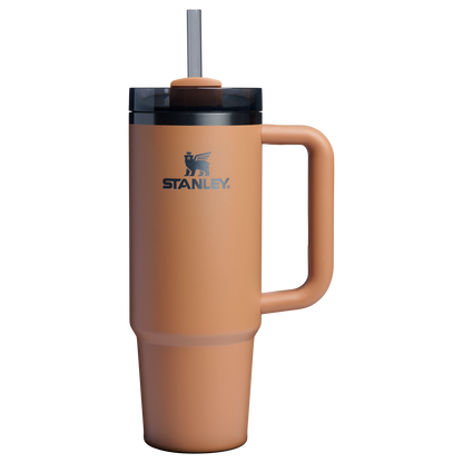 Splash-Resistant FlowState The Quencher H2.0 Flowstate Tumbler | Stanley Create D331C - Double-Wall Vacuum Insulated Travel Tumbler with Straw - Camel