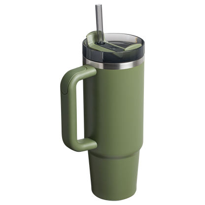 Splash-Resistant FlowState The Quencher H2.0 Flowstate Tumbler | Stanley Create D331C - Double-Wall Vacuum Insulated Travel Tumbler with Straw Detail