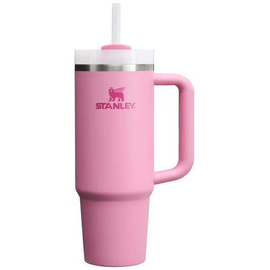 Splash-Resistant FlowState The Quencher H2.0 Flowstate Tumbler | Stanley Create D331C - Double-Wall Vacuum Insulated Travel Tumbler with Straw - Peony