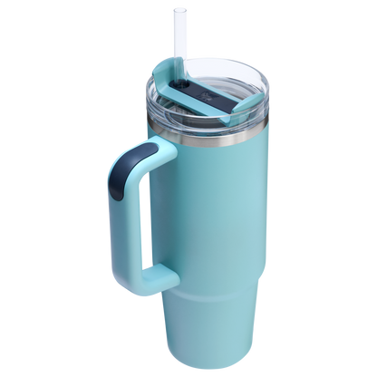 Splash-Resistant FlowState The Quencher H2.0 Flowstate Tumbler | Stanley Create D331C - Double-Wall Vacuum Insulated Travel Tumbler with Straw Detail