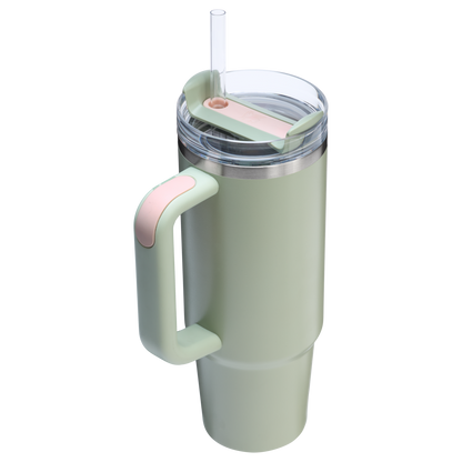 Splash-Resistant FlowState The Quencher H2.0 Flowstate Tumbler | Stanley Create D331C - Double-Wall Vacuum Insulated Travel Tumbler with Straw Detail