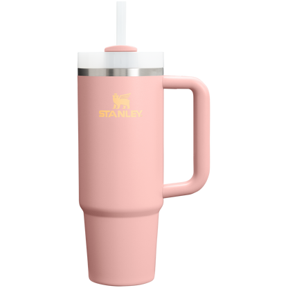 Splash-Resistant FlowState The Quencher H2.0 Flowstate Tumbler | Stanley Create D331C - Double-Wall Vacuum Insulated Travel Tumbler with Straw - Peach Rose