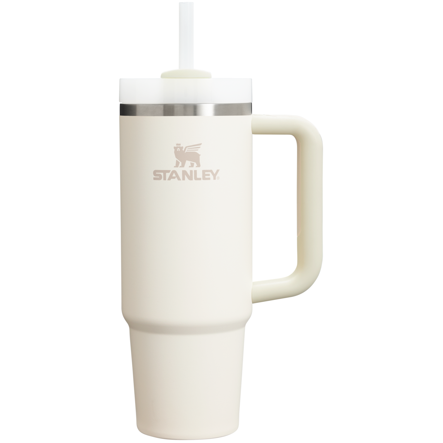 Splash-Resistant FlowState The Quencher H2.0 Flowstate Tumbler | Stanley Create D331C - Double-Wall Vacuum Insulated Travel Tumbler with Straw - Cream 2.0