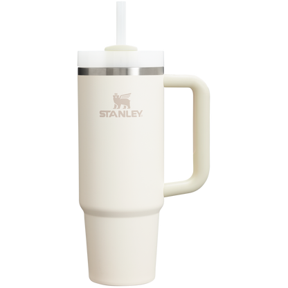 Splash-Resistant FlowState The Quencher H2.0 Flowstate Tumbler | Stanley Create D331C - Double-Wall Vacuum Insulated Travel Tumbler with Straw - Cream 2.0
