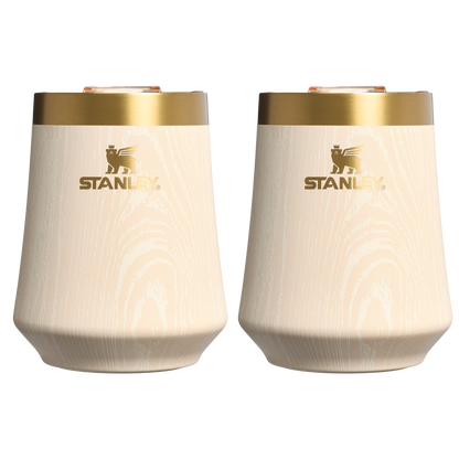 Premium Matte The Cheers & Cheer Reserve Wine Tumbler | 2-pack D190T - Premium Insulated Egg-Shaped Wine Glass for Outdoors - Birch Woodgrain