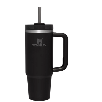 Splash-Resistant FlowState The Quencher H2.0 Flowstate Tumbler | Stanley Create D331C - Double-Wall Vacuum Insulated Travel Tumbler with Straw - Black