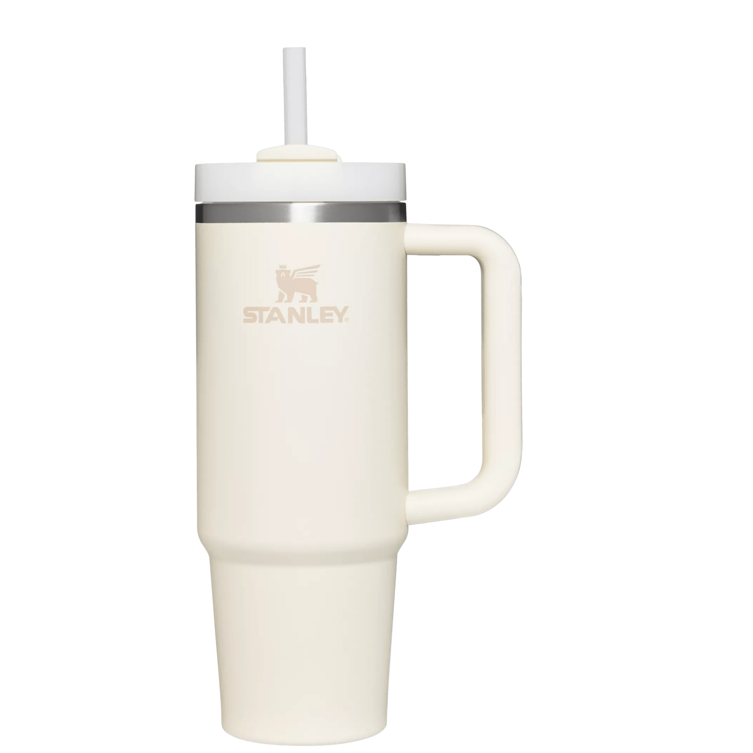 Splash-Resistant FlowState The Quencher H2.0 Flowstate Tumbler | Stanley Create D331C - Double-Wall Vacuum Insulated Travel Tumbler with Straw - Cream